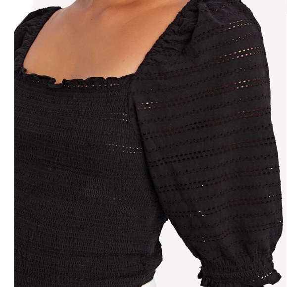 NEW SAMSØE SAMSØE BLACK SMOCKED TOP - Picture 3 of 9